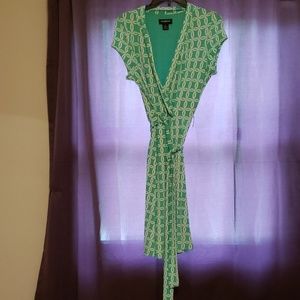 Green and white wrap dress